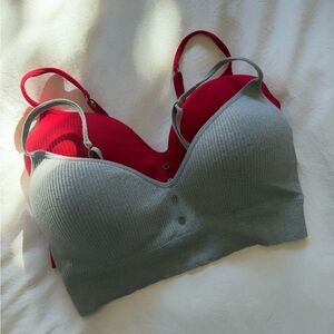 Lucky Brand Red and Gray Ribbed Bralette Duo